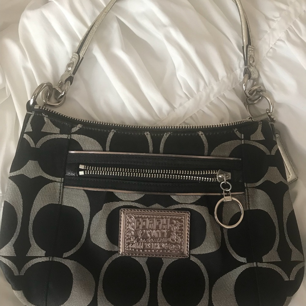 Coach Signature Poppy Hobo Bag- Black/Silver